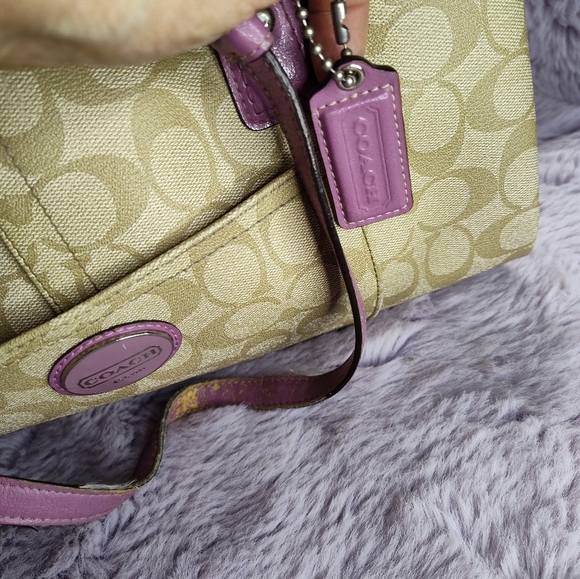 Vintage Coach Peyton Signature Heritage purple khaki tote bag purse - Picture 8 of 13